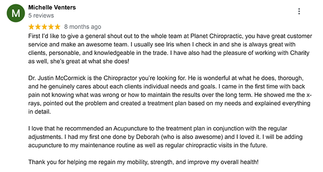 Chiropractic Mill Creek WA Planet Chiropractic Patient Testimonial